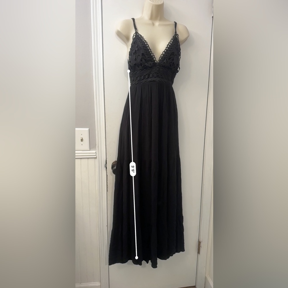 Revamped Black Cutout Maxi Dress Crochet Lace Adjustable Straps 100% Rayon M - Picture 7 of 11